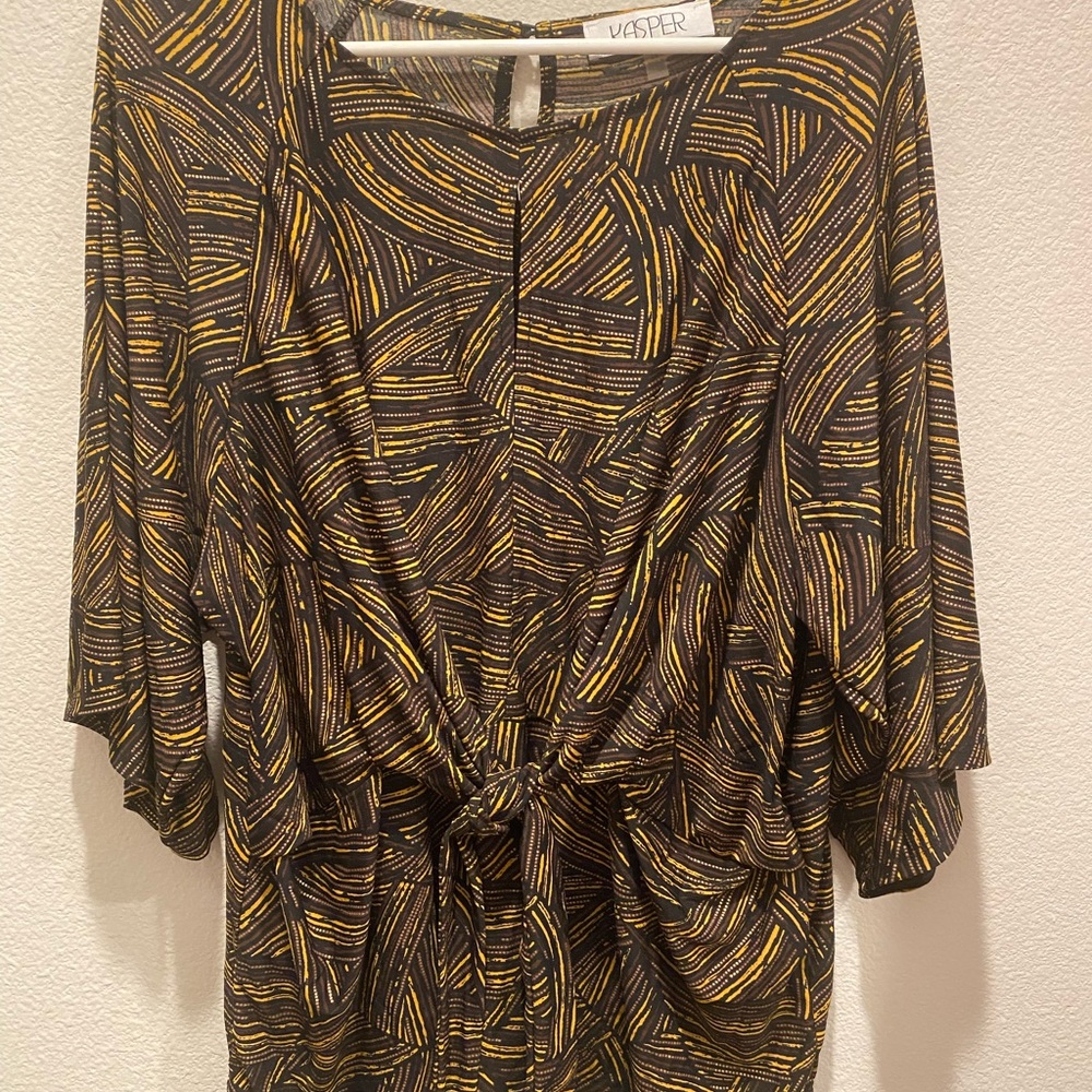 Kasper Black and Yellow Abstract Women's Blouse